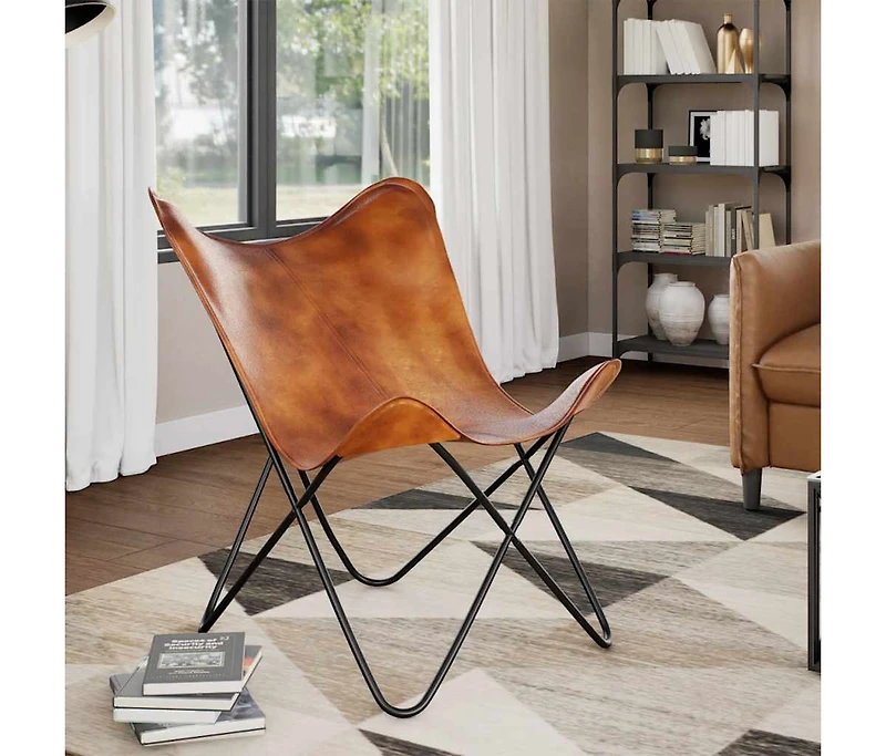 Butterfly Chair Brown Real Leather