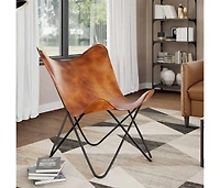 Butterfly Chair Brown Real Leather