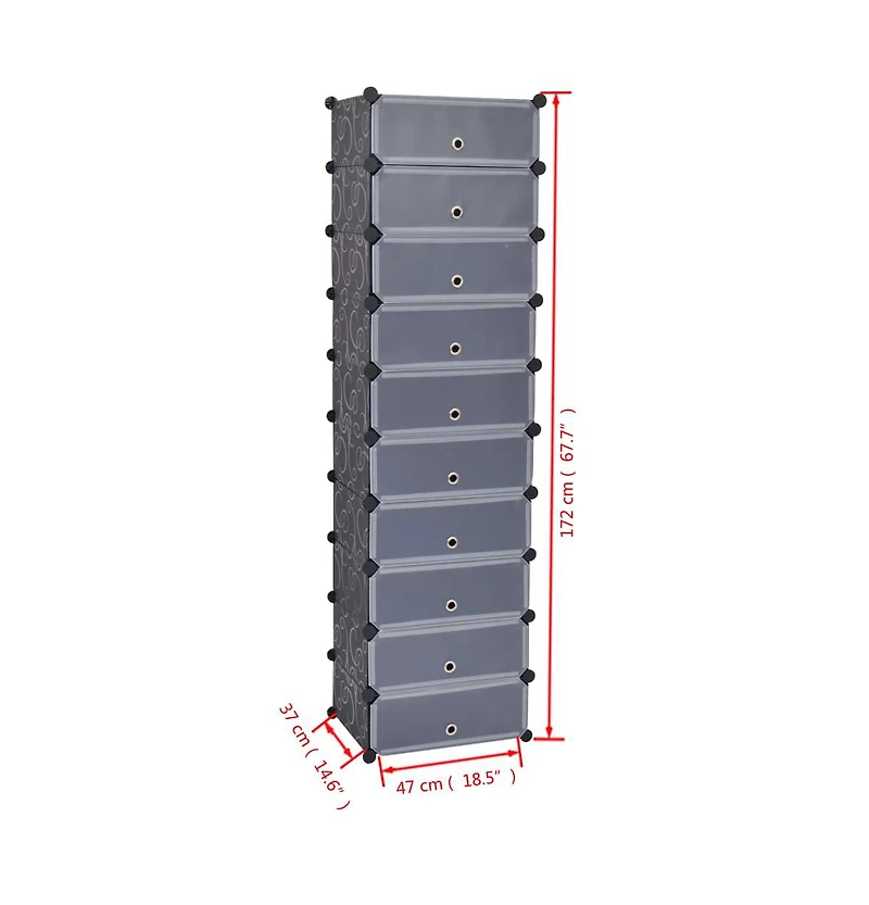 vidaXL Interlocking Shoe Organizer with 10 Compartments Black