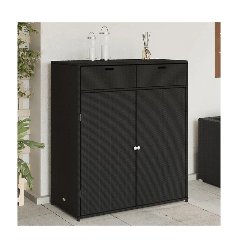 vidaXL Patio Storage Cabinet Black 41.3"x21.7"x44.5" Poly Rattan