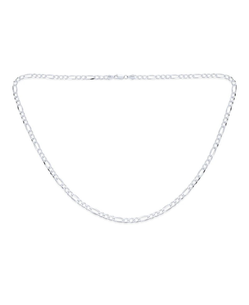 Bling Jewelry Solid Strong Medium Size Sterling Silver Flat 4mm Figaro Link Chain Necklace Inch