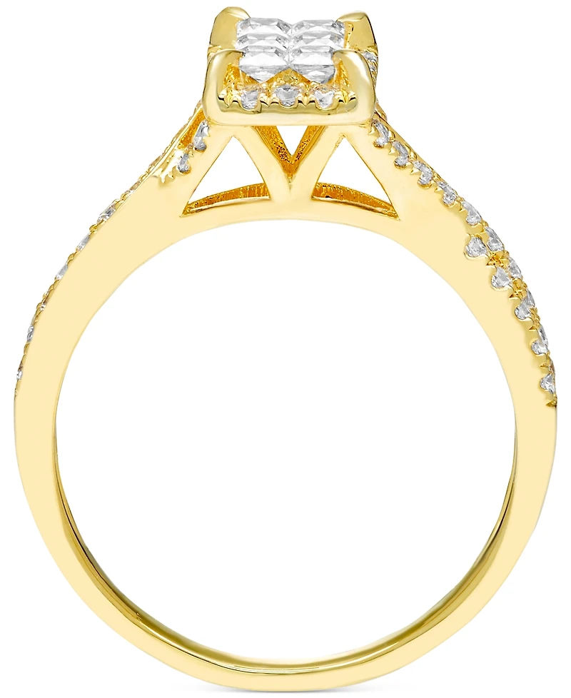 Diamond Emerald Shaped Halo Cluster Bridal Set (3/4 ct. t.w.) in 14k Gold