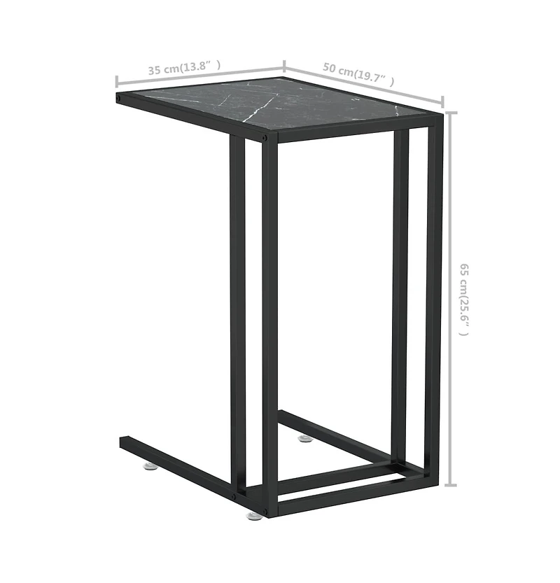 vidaXL Computer Side Table Black Marble 19.7"x13.8"x25.6" Tempered Glass