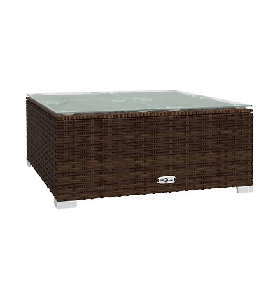 vidaXL Patio Coffee Table Brown 23.6"x23.6"x11.8" Poly Rattan & Glass