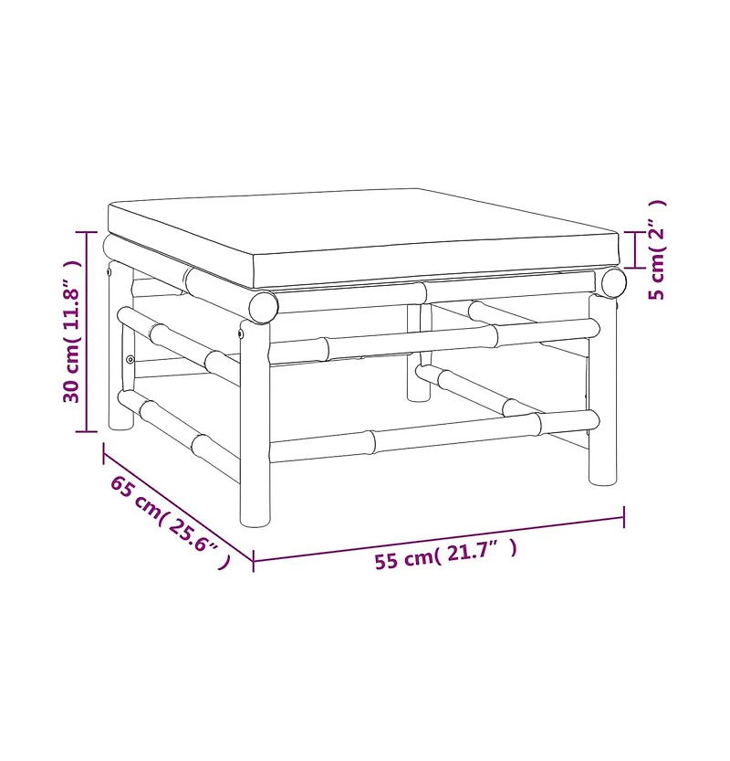Patio Footstool with Light Gray Cushion Bamboo
