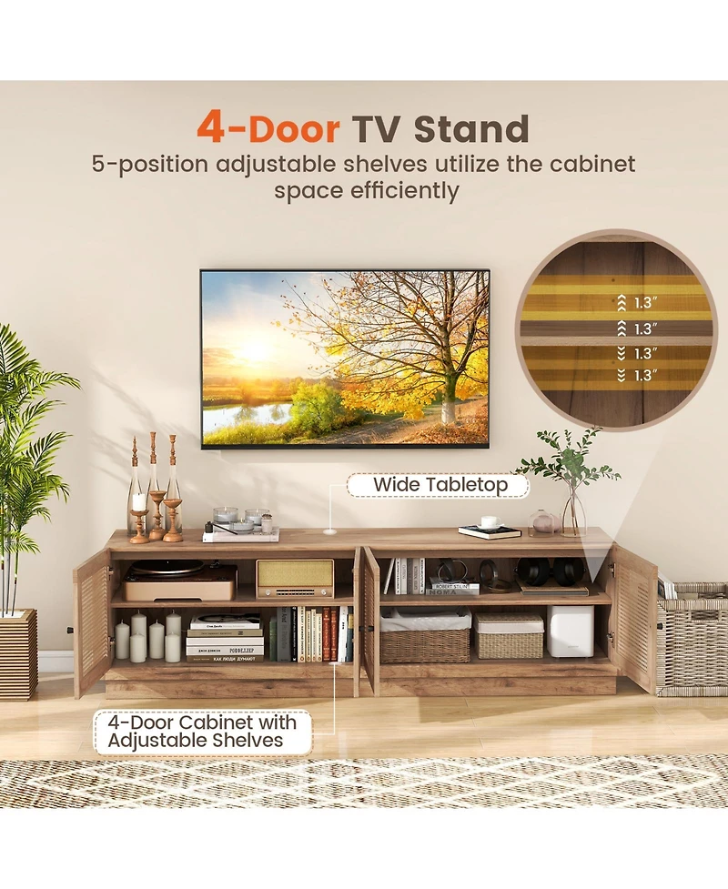 Farmhouse Tv Stand for TVs up to 75 Inches with 2 Cabinets-Oak