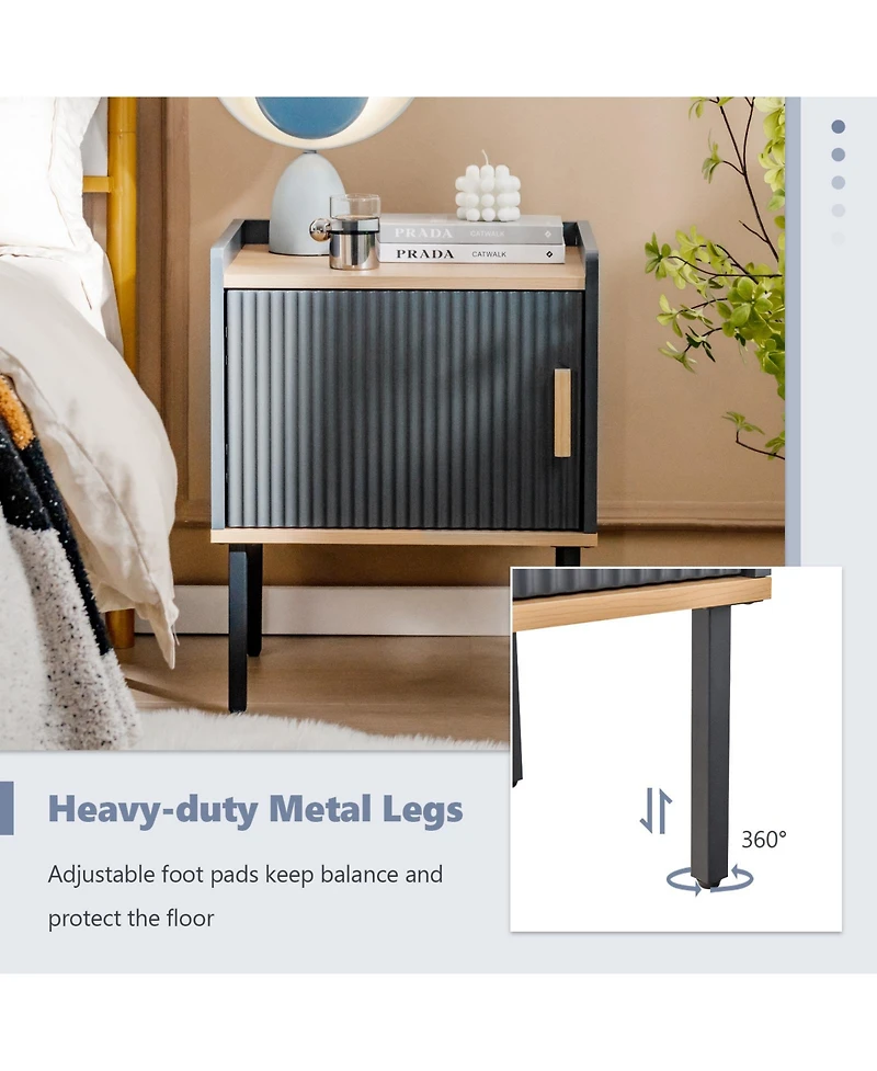 Sugift Nightstand Bedside End Table with Door Cabinet for Living Room Bedroom-Gray