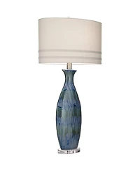 Possini Euro Design Annette Coastal Table Lamp 38" Tall Blue Ceramic Drip Vase with Table Top Dimmer Off White Oval Shade for Bedroom Living Room