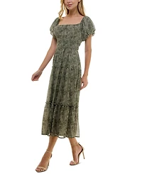 Trixxi Juniors' Printed Square-Neck Short-Sleeve Tiered Dress