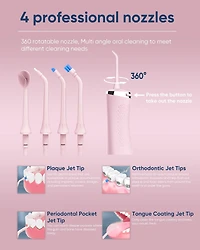 MySmile LP211 Cordless Advanced Water Flossers for Teeth, 5 Cleaning Modes Rechargeable Power Dental Flosser 8 Replacement Jet Tips Ipx 7 Waterproof D