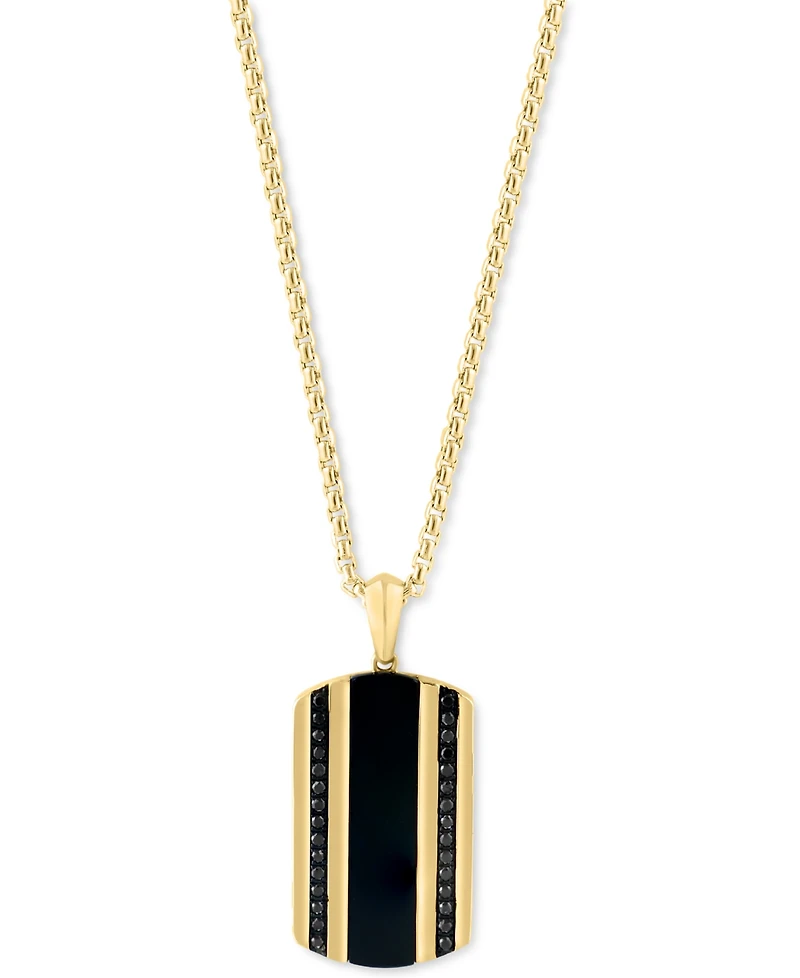 Effy Men's Onyx & Black Diamond (1/5 ct. t.w.) Dog Tag 22" Pendant Necklace in 14k Gold