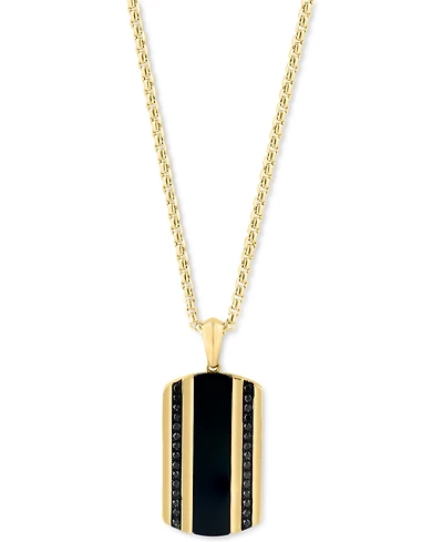 Effy Men's Onyx & Black Diamond (1/5 ct. t.w.) Dog Tag 22" Pendant Necklace in 14k Gold