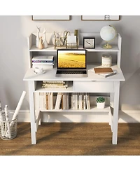 Skonyon Home Office Computer Desk with Storage Shelves and Drawer Ideal for Working and Studying