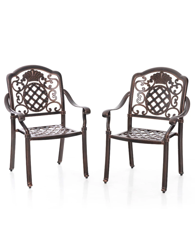 Patio Cast Aluminum Dining Chairs Set of 2 Metal Armchairs Stackable-Copper