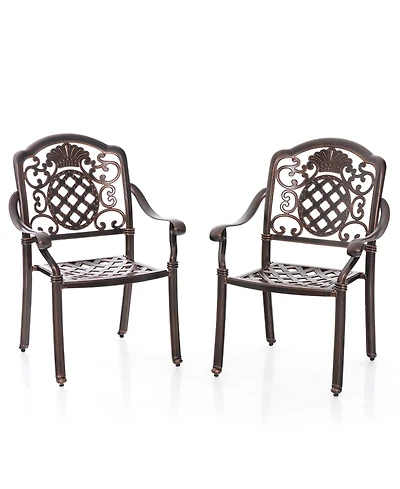 Patio Cast Aluminum Dining Chairs Set of 2 Metal Armchairs Stackable-Copper