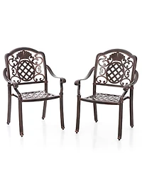 Patio Cast Aluminum Dining Chairs Set of 2 Metal Armchairs Stackable-Copper