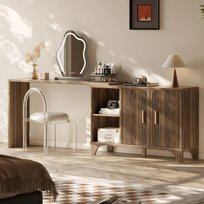 Console Table with Open Shelf Gold Metal Frame Living Room Hallway-White