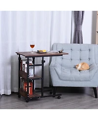 Homcom C-Shaped Mobile Sofa Bed Side Table Adjust Height 3-Tier Cart w/ Brake