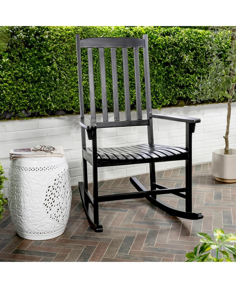 Jonathan Y Seagrove Farmhouse Classic Slat-Back 350-lbs Support Acacia Wood Outdoor Rocking Chair