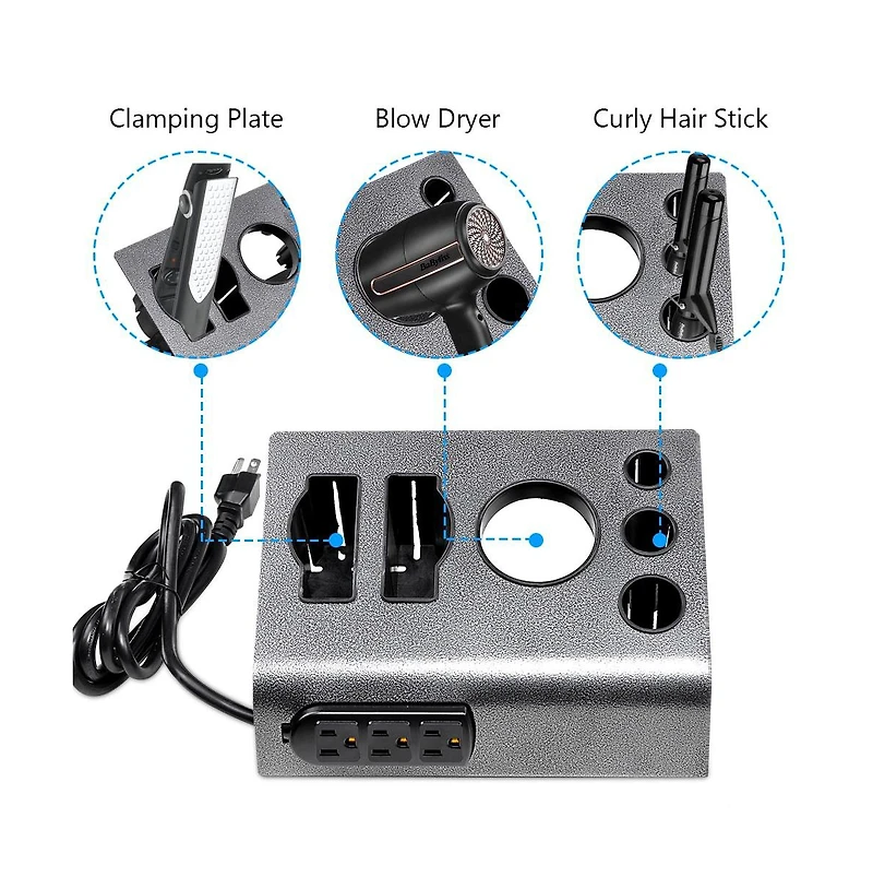 Byootique 2Pcs Tabletop Salon Appliance Holders Hair Tool Stands Blow Dryer Hair Iron w/ 3 Outlets