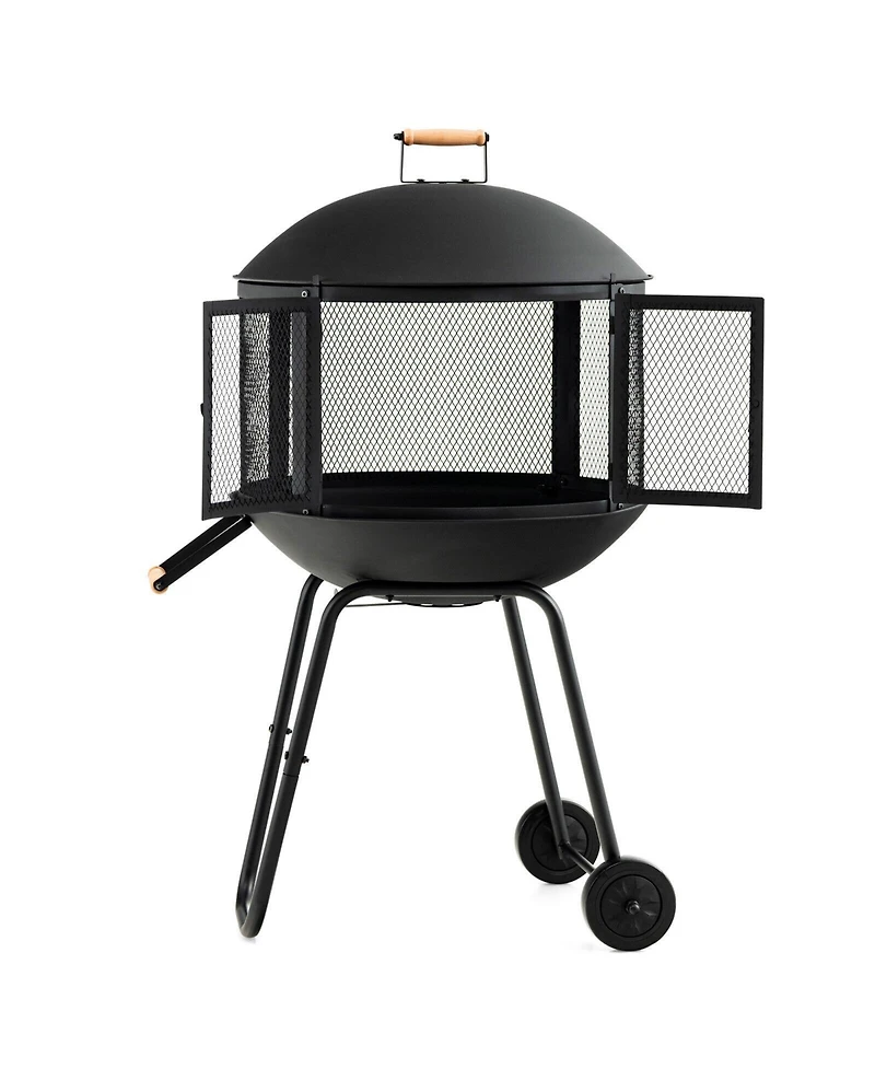 Inolait 28 Inch Portable Fire Pit on Wheels with Log Grate-Black