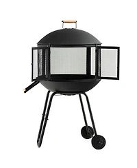Inolait 28 Inch Portable Fire Pit on Wheels with Log Grate-Black
