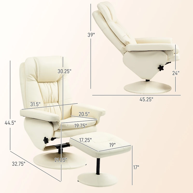 Homcom Swivel Recliner with Ottoman Reclining Chair and Footrest,