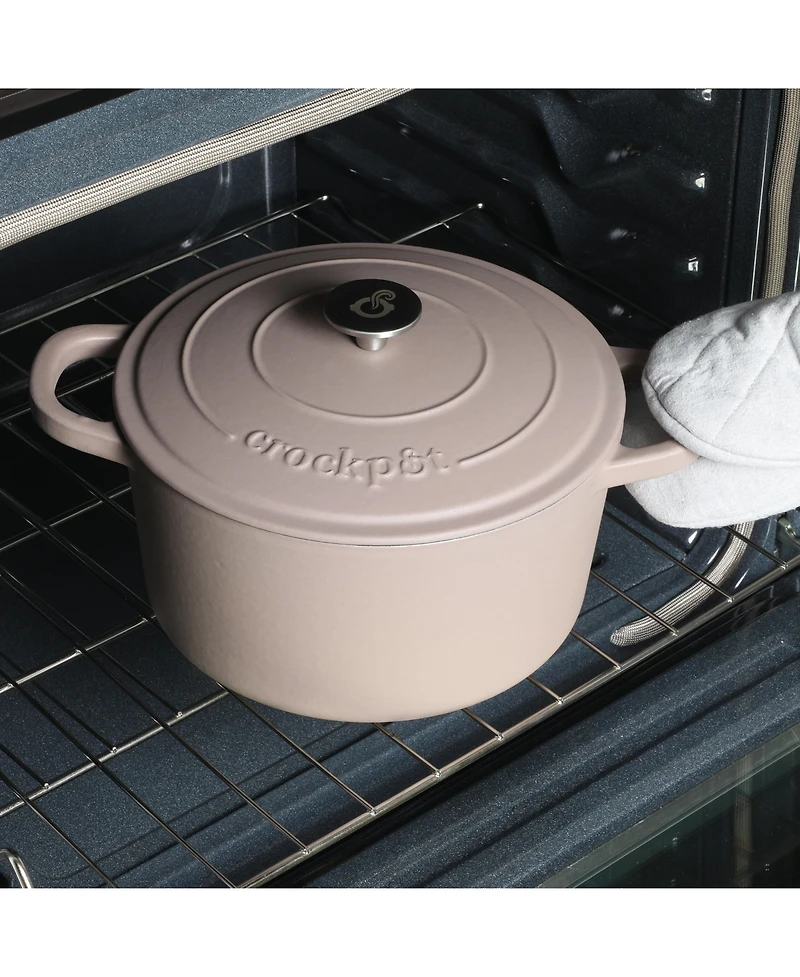 Crock Pot Artisan 7-Quart Round Dutch Oven - Matte Linen White W/ Gold Knob
