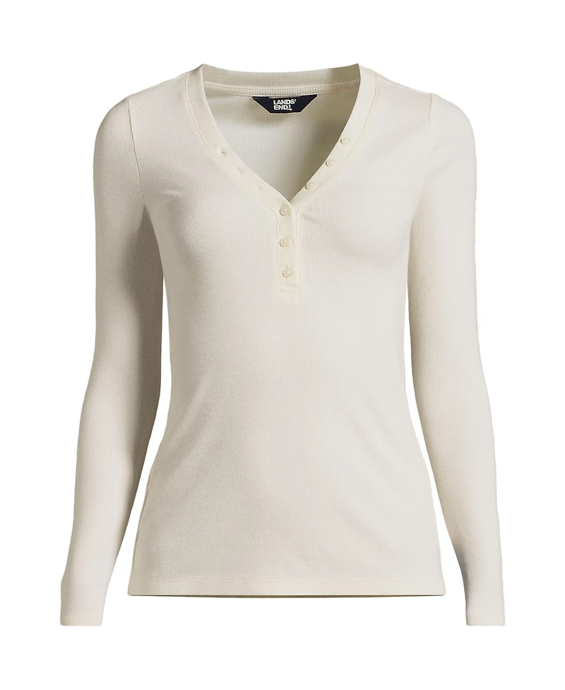 Lands' End Women's Drapey Rib Skimming Long Sleeve Henley T-Shirt