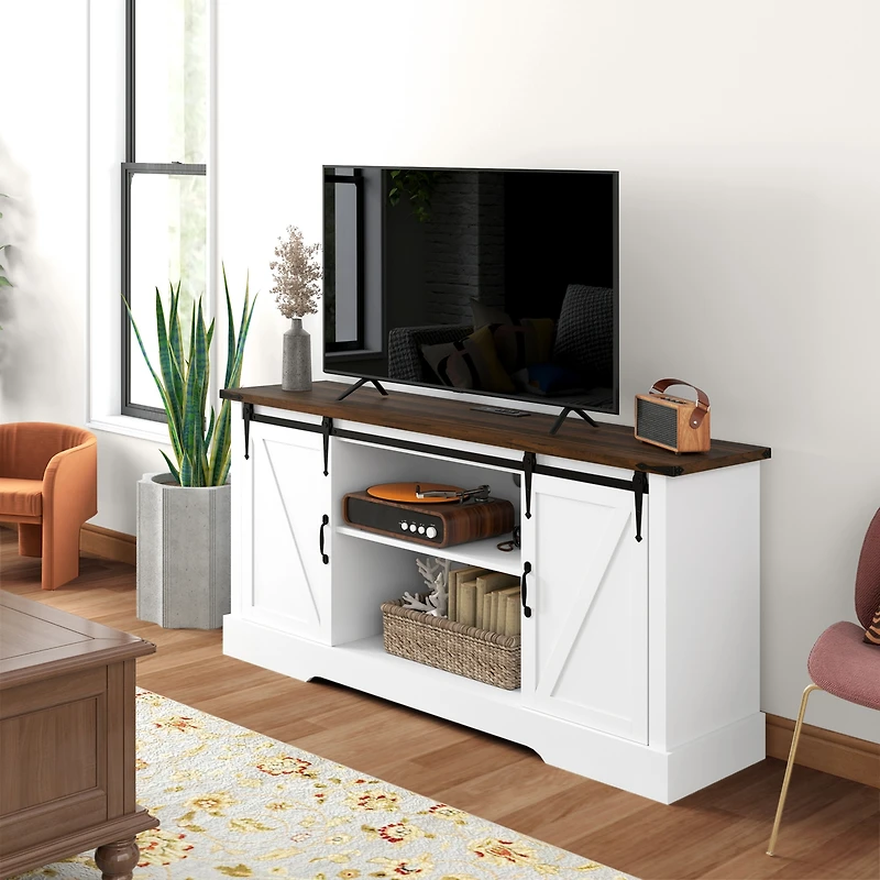 Homcom Sideboard w/ Charging Station, Farmhouse Tv Sd for 65" Tv,