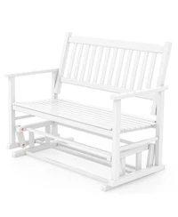 Givimo 2 Seats Outdoor Glider Bench with Armrests and Slatted Seat-White