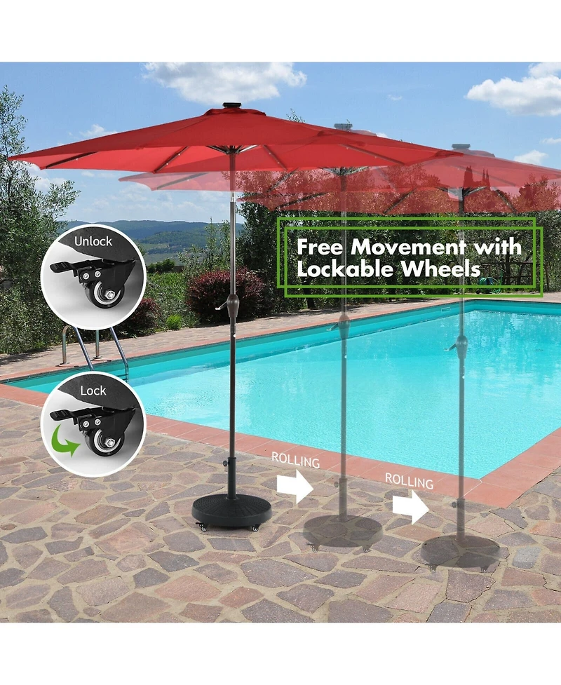 Givimo 50 Lbs Patio Wicker Style Resin Umbrella Base Stand Heavy Duty with Wheels