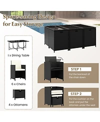 11 Piece Patio Dining Set Wicker Chairs and Tempered Glass Table with Waterproof Cushions-Black & White