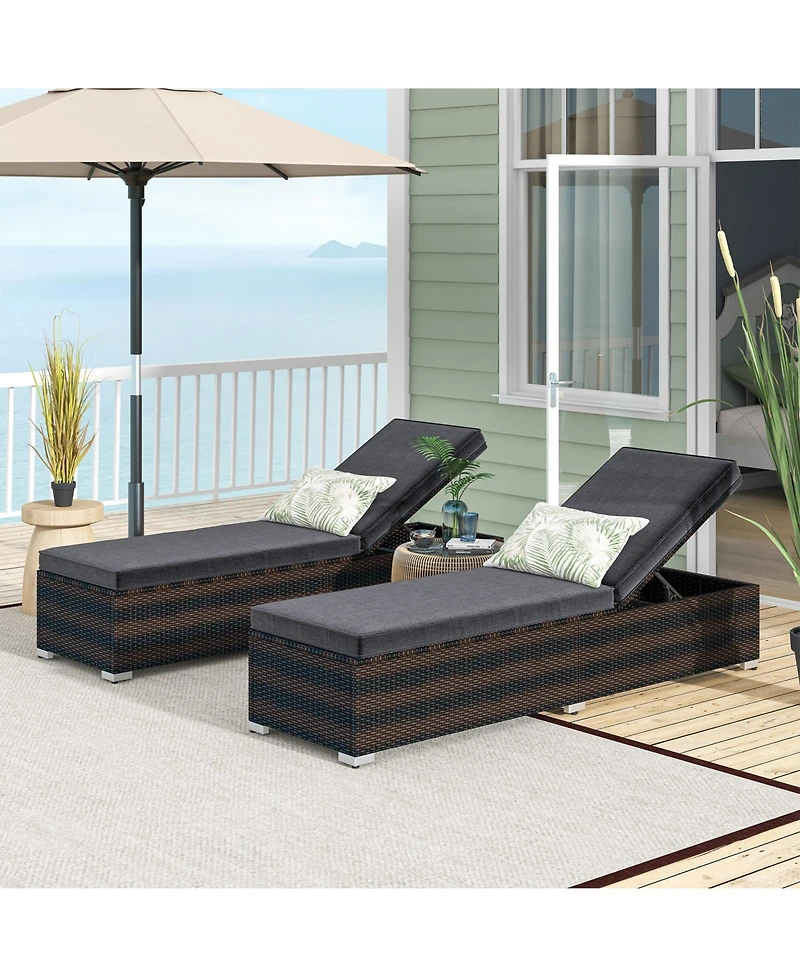 Givimo Patio Wicker Lounge Chair with 4-level Backrest and Long Seat Cushion-Brown