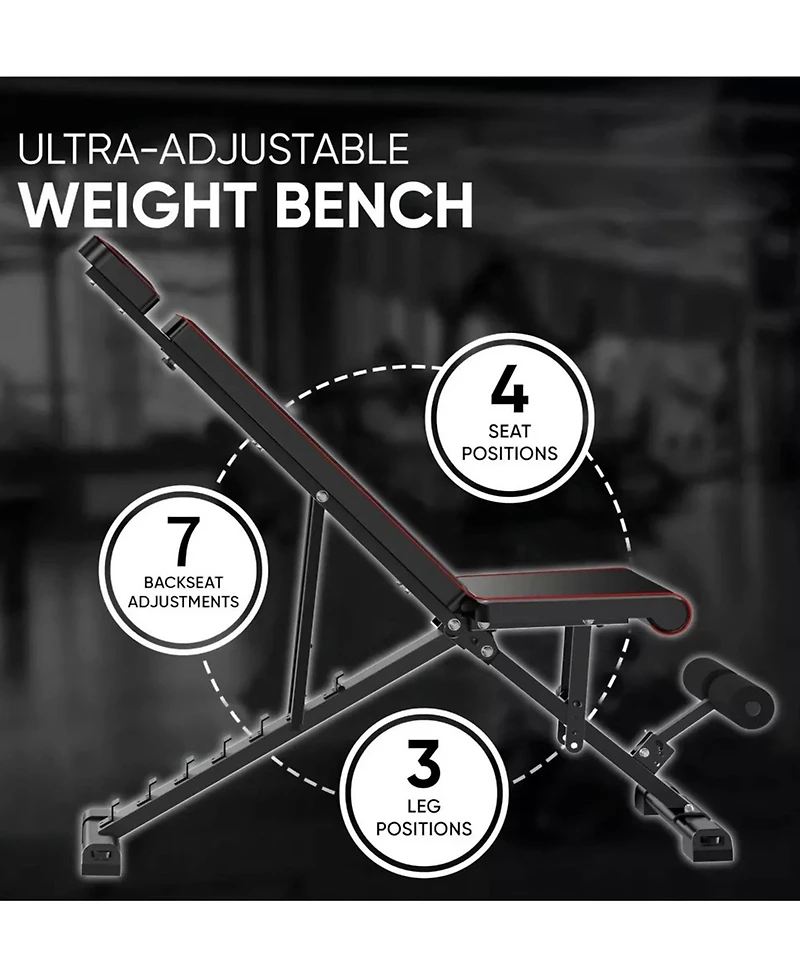 650LB Adjustable Weight Bench for Full Body Workout, Fast Folding Design
