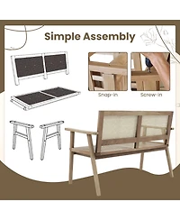 Givimo Indonesia Teak Wood Garden Bench with Armrests and Natural Rattan Backrest