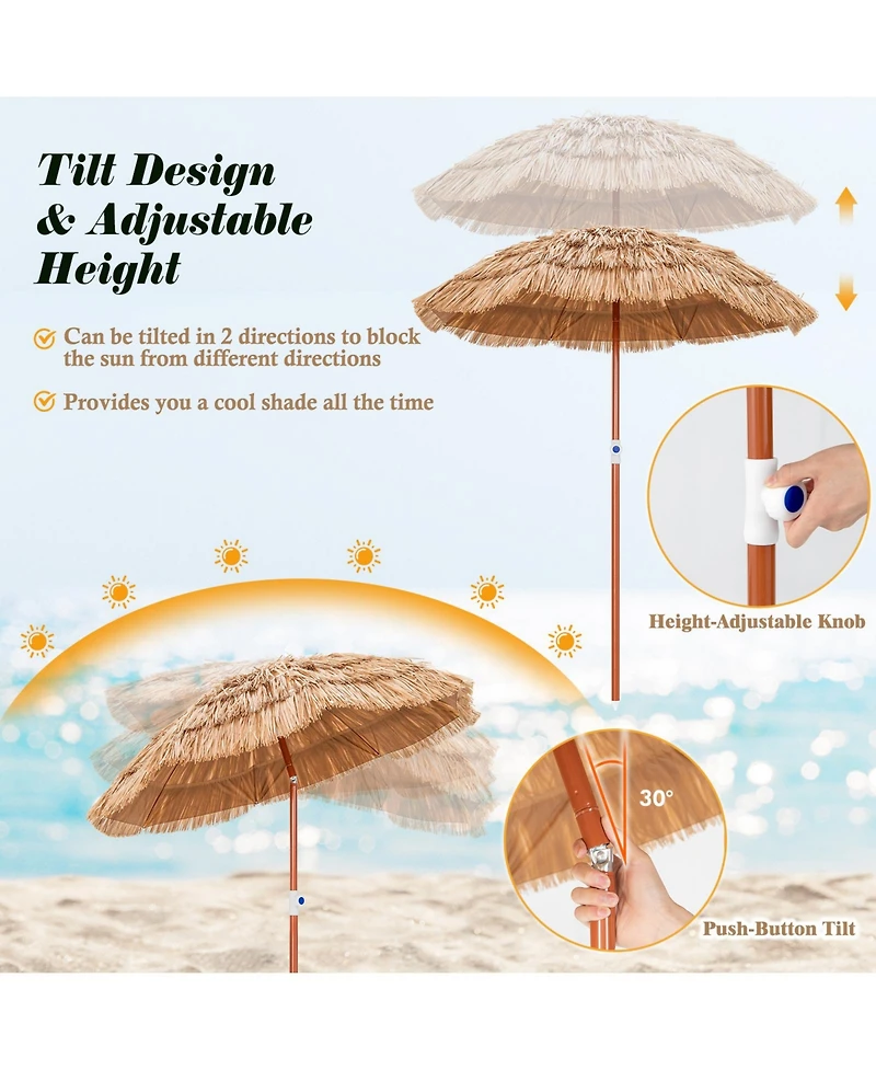 Givimo 6 Feet Thatched Patio Umbrella with Tilt Design and Carrying Bag