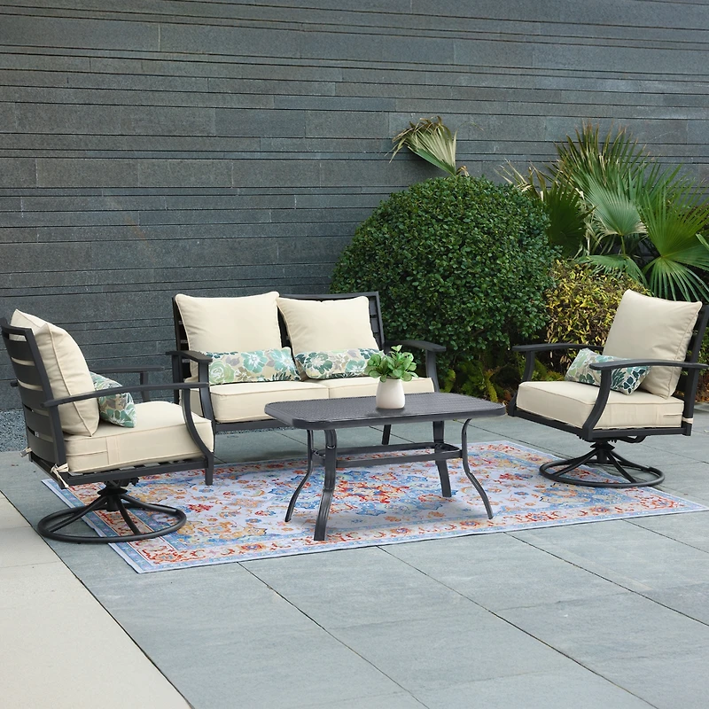 Aoodor 22'' x 24'' Outdoor Deep Seat Chair Cushion Set Olefin Fabric Slipcover and Sponge Foam (Set of 2 Seats, 2 Backs