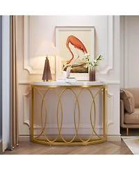 Tribesigns Half Moon Gold Console Table, 43 Inch Modern Faux Marble Entryway Table, Narrow Semi Circle Sofa Accent Table with Geometric Metal Frame fo