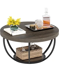Tribesigns Round Coffee Table, Industrial 2-Tier Circle Modern 31.7" Wooden Accent Center Table for Living Room, Home Office