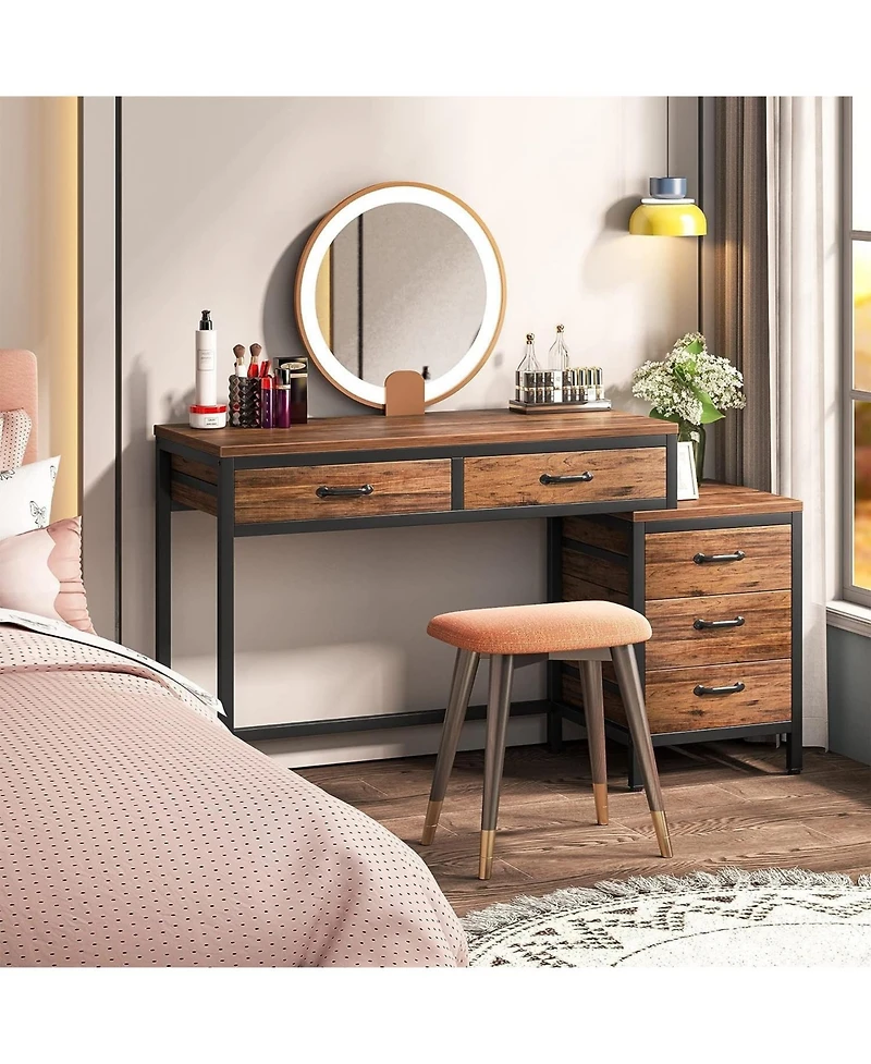 Tribesigns Computer Desk with 5 Drawers, Home Office Desks with Reversible Drawer Cabinet Printer Stand, Rustic Study Writing Table Workstation