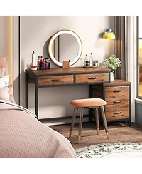 Tribesigns Computer Desk with 5 Drawers, Home Office Desks with Reversible Drawer Cabinet Printer Stand, Rustic Study Writing Table Workstation