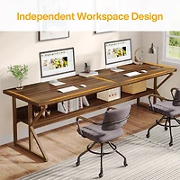 Tribesigns 79-Inch Extra Long Desk, 2 Person Desk with Storage Shelf, Large Computer Desk Double Desk Writing Table Desk for Home Office, Brown