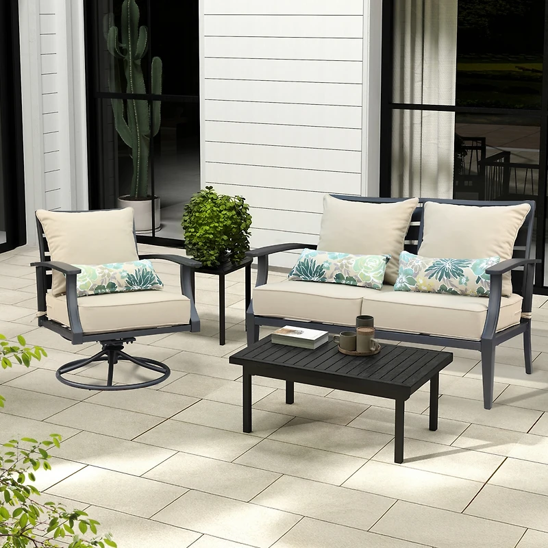 Aoodor 22'' x 24'' Outdoor Deep Seat Chair Cushion Set& Olefin Fabric Slipcover and Sponge Foam (Set of 2 Seats, 2 Backs, 2 Pillows