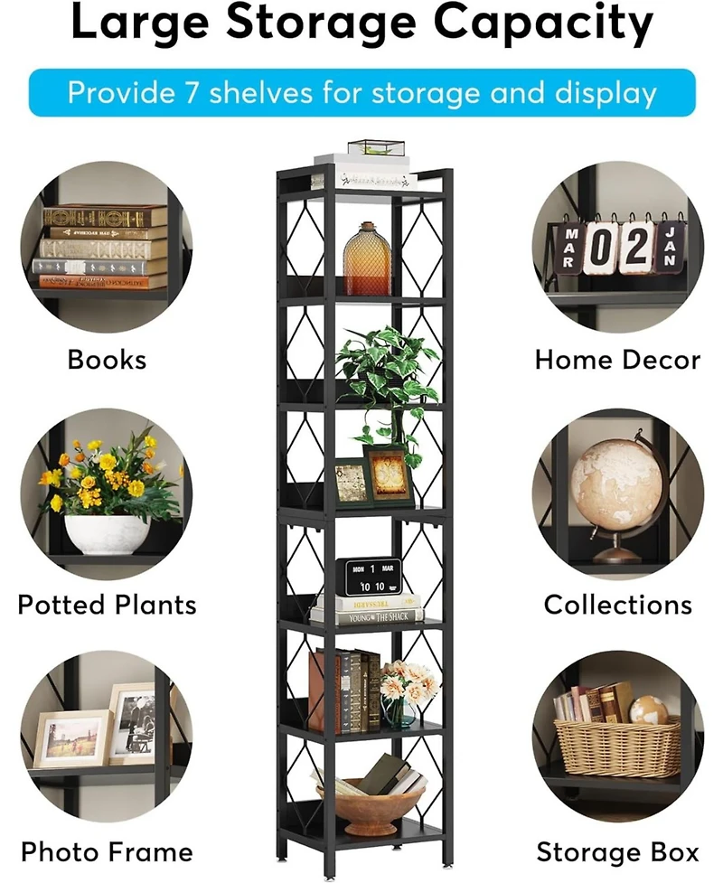Tribesigns 78.7 Inch Extra Tall Narrow Bookshelf, 7 Tier Skinny Bookcase for Small Spaces, Freestanding Display Shelves