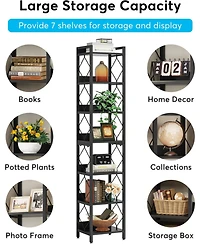 Tribesigns 78.7 Inch Extra Tall Narrow Bookshelf, 7 Tier Skinny Bookcase for Small Spaces, Freestanding Display Shelves