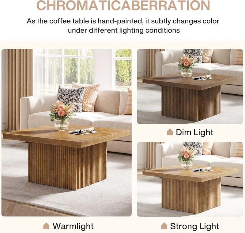 Tribesigns 43-Inch Coffee Table with Led Light, Square Coffee Table with Storage, Wood Cocktail Table, Farmhouse Center Table for Living Room Home Off