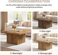 Tribesigns 43-Inch Coffee Table with Led Light, Square Coffee Table with Storage, Wood Cocktail Table, Farmhouse Center Table for Living Room Home Off
