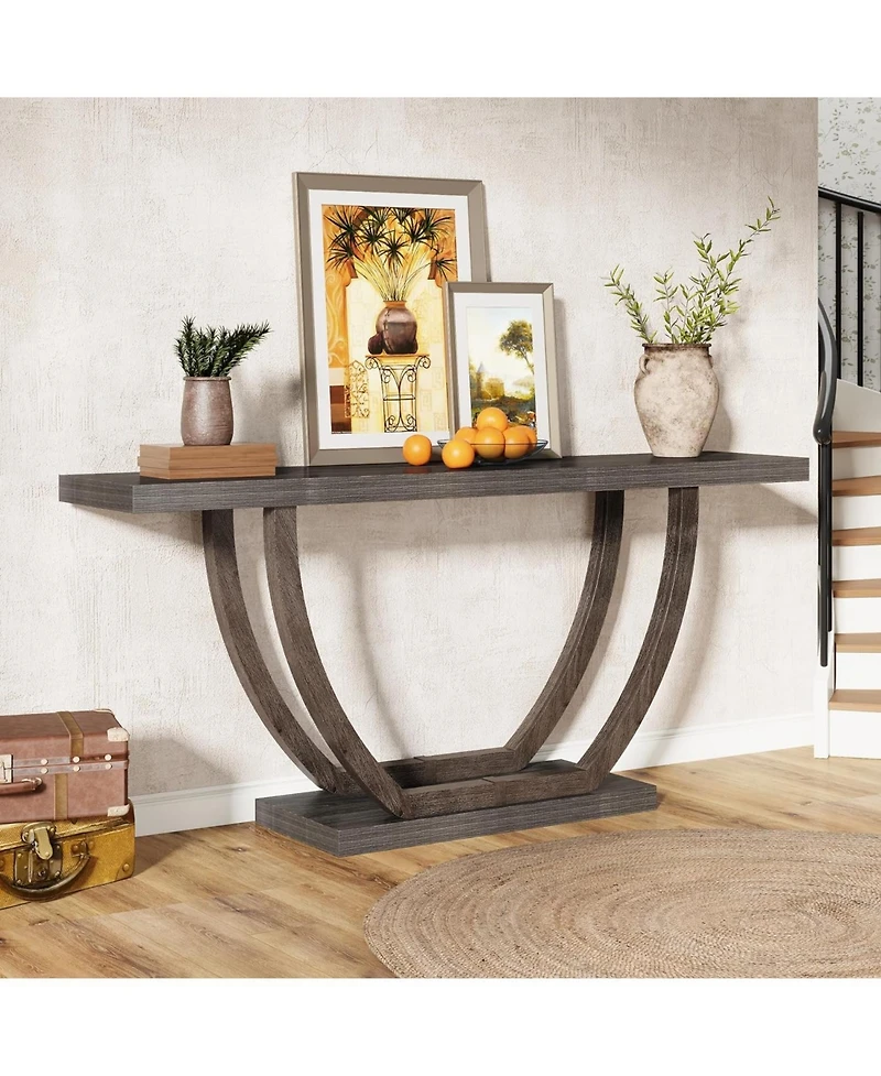 Tribesigns Console Table for Entryway: 63 Inches Farmhouse Wood Entry Foyer Table for Entrance, Narrow Long Sofa Table Behind Couch with Metal Legs