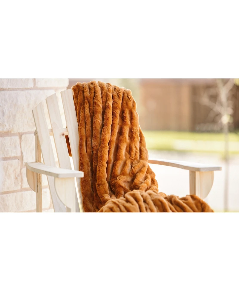 Chanasya Premium Ruched Faux Fur Throw Blanket - Luxurious, Soft Reversible Mink 50" x 65” Marble